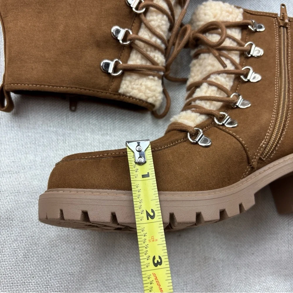 Sun + Stone Women's Brown Peanut Quiinn Lace-Up Winter Lug Booties Size 10
